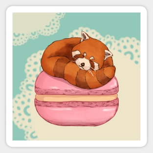 Cute Red Panda and Macaron Illustration Art Sticker